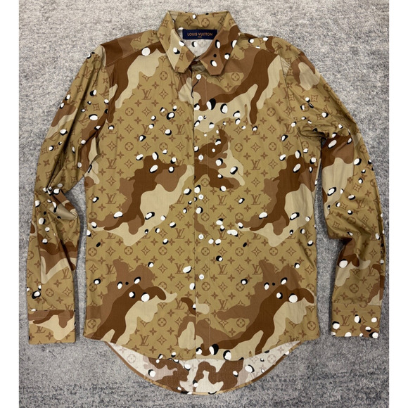 Louis Vuitton Desert Camo DNA Long Sleeve Logo Monogram Button Up Down Shirt S - Picture 4 of 16